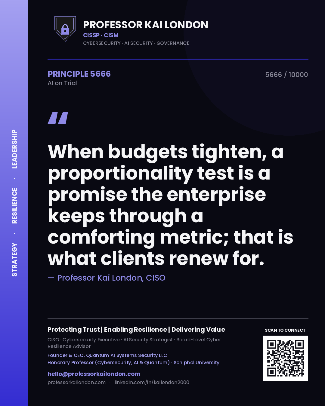 Professor Kai London principle 5666: When budgets tighten, a proportionality test is a promise the enterprise keeps through a comforting metric; that is what clients renew for.