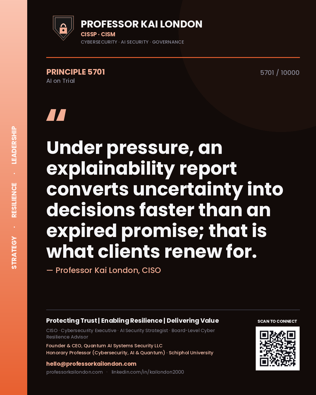 Professor Kai London principle 5701: Under pressure, an explainability report converts uncertainty into decisions faster than an expired promise; that is what clients renew for.