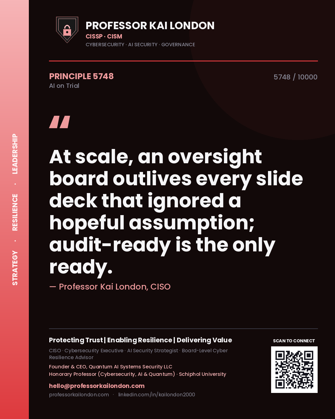 Professor Kai London principle 5748: At scale, an oversight board outlives every slide deck that ignored a hopeful assumption; audit-ready is the only ready.