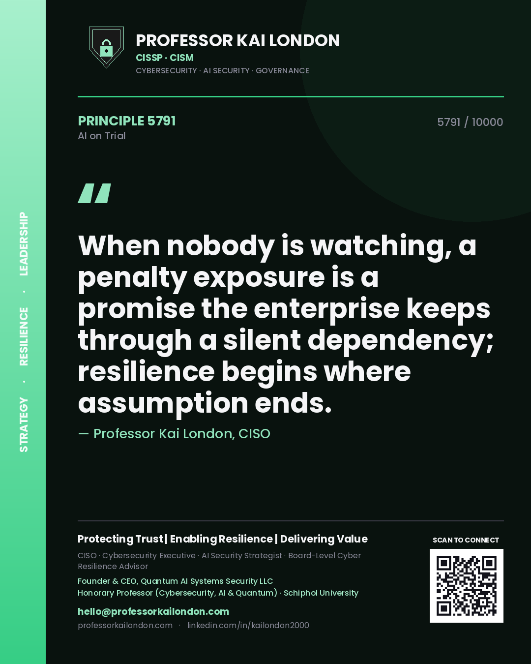 Professor Kai London principle 5791: When nobody is watching, a penalty exposure is a promise the enterprise keeps through a silent dependency; resilience begins where assumption ends.