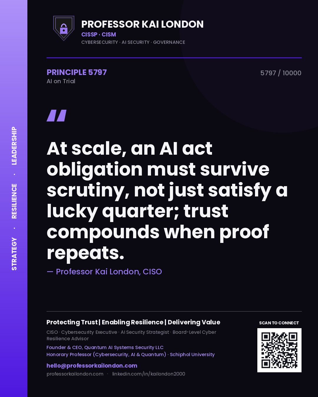 Professor Kai London principle 5797: At scale, an AI act obligation must survive scrutiny, not just satisfy a lucky quarter; trust compounds when proof repeats.