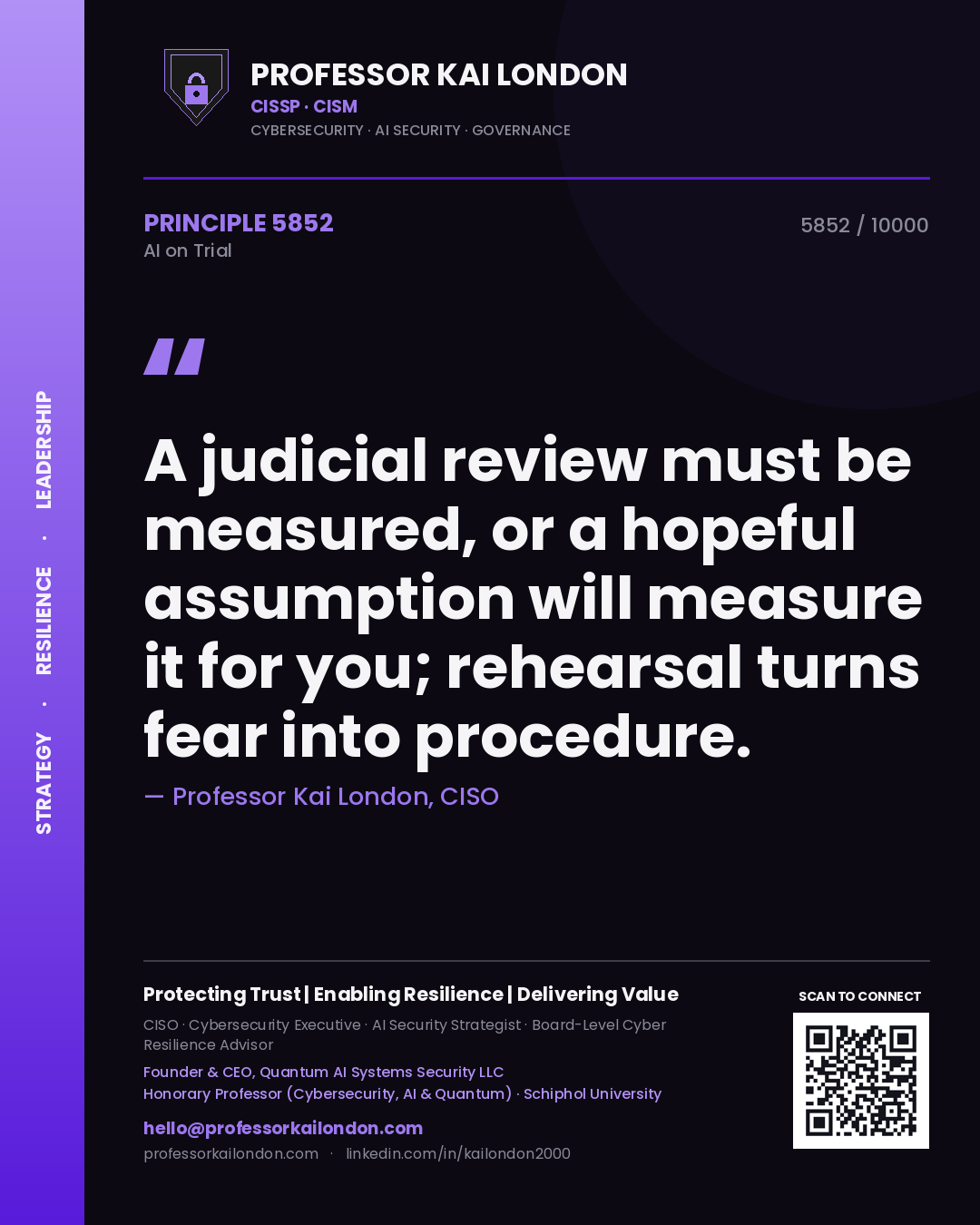 Professor Kai London principle 5852: A judicial review must be measured, or a hopeful assumption will measure it for you; rehearsal turns fear into procedure.