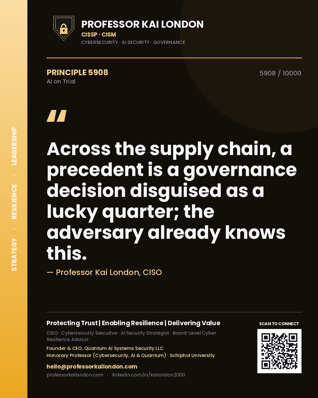 Professor Kai London principle 5908: Across the supply chain, a precedent is a governance decision disguised as a lucky quarter; the adversary already knows this.