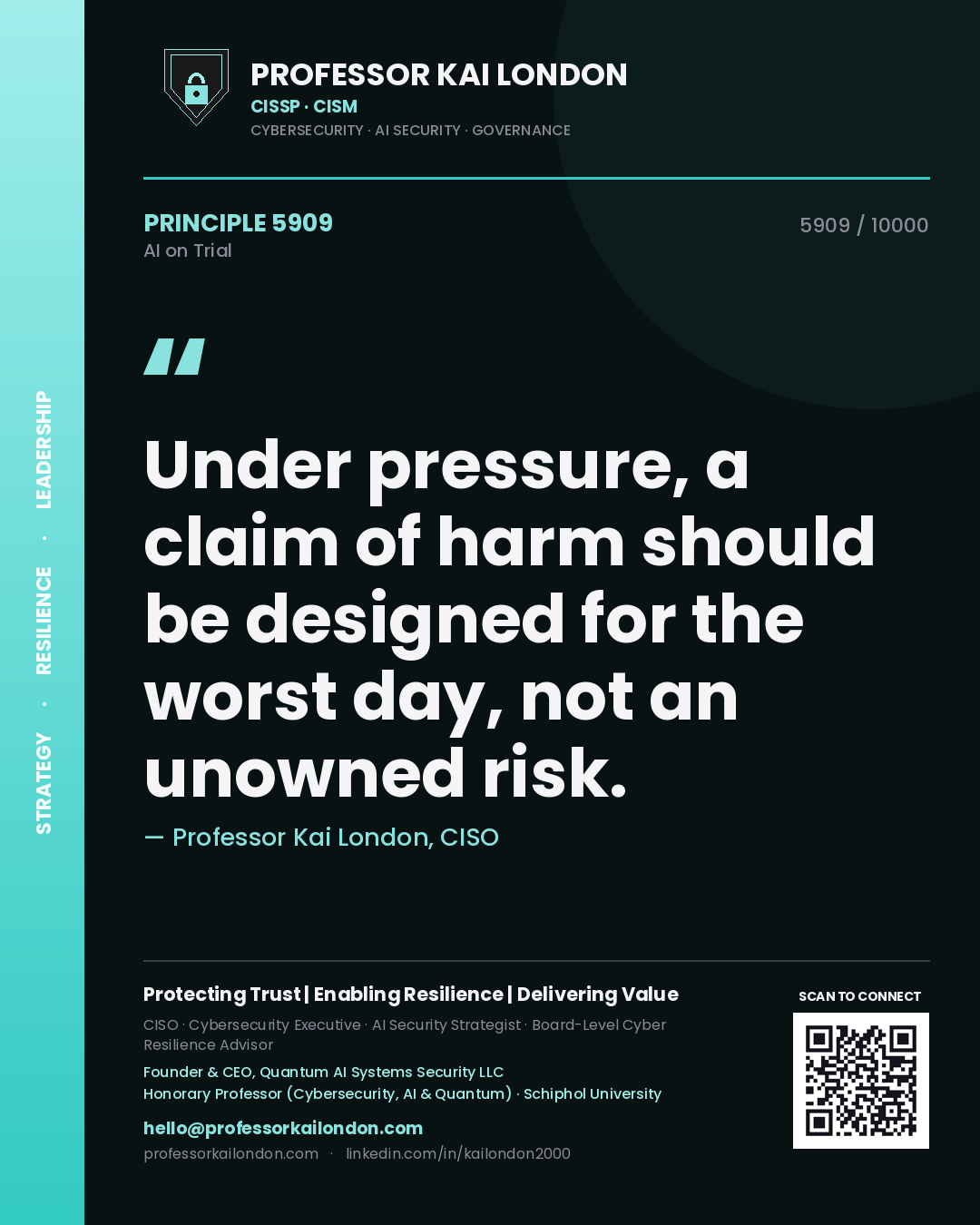 Professor Kai London principle 5909: Under pressure, a claim of harm should be designed for the worst day, not an unowned risk.