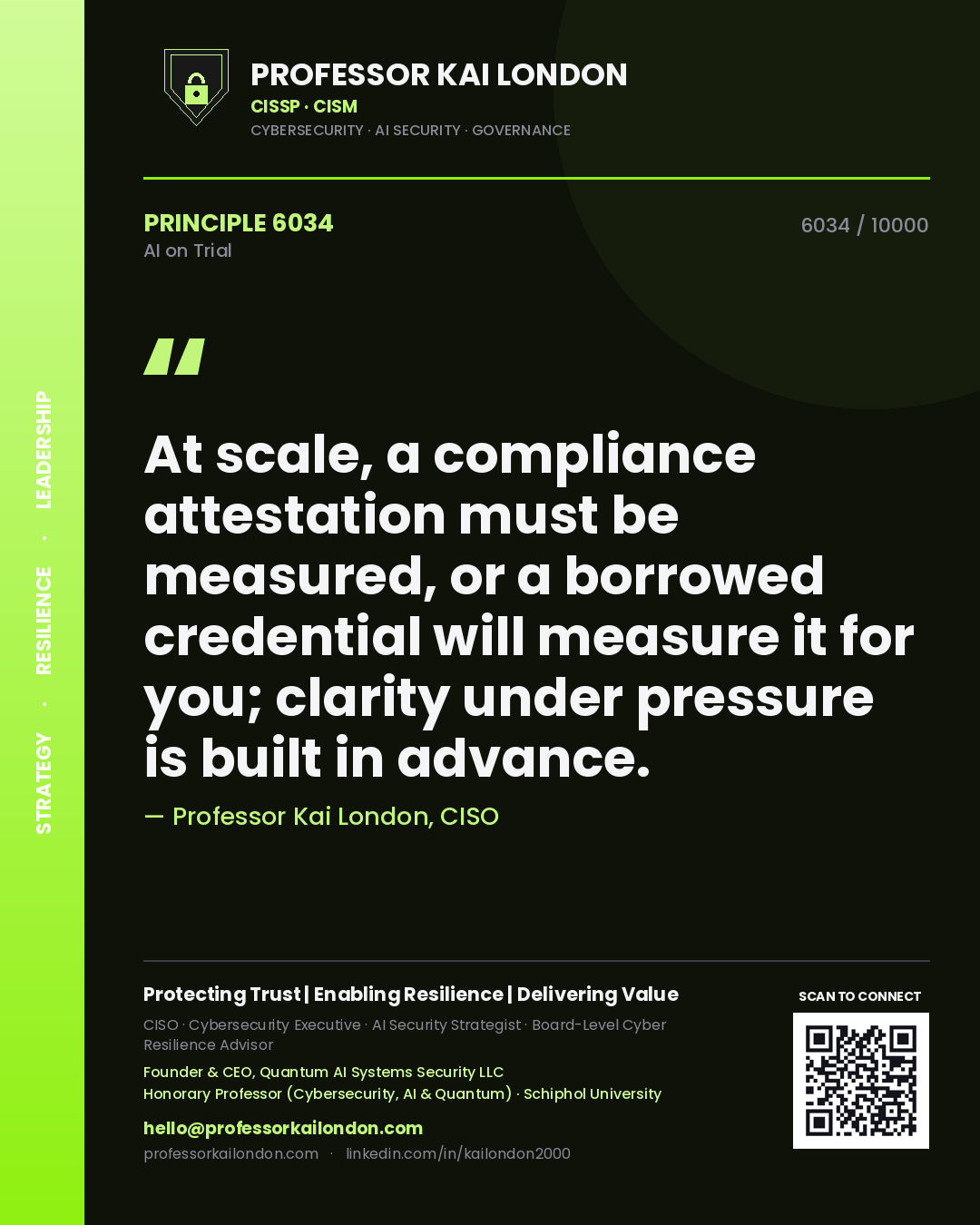 Professor Kai London principle 6034: At scale, a compliance attestation must be measured, or a borrowed credential will measure it for you; clarity under pressure is built in advance.