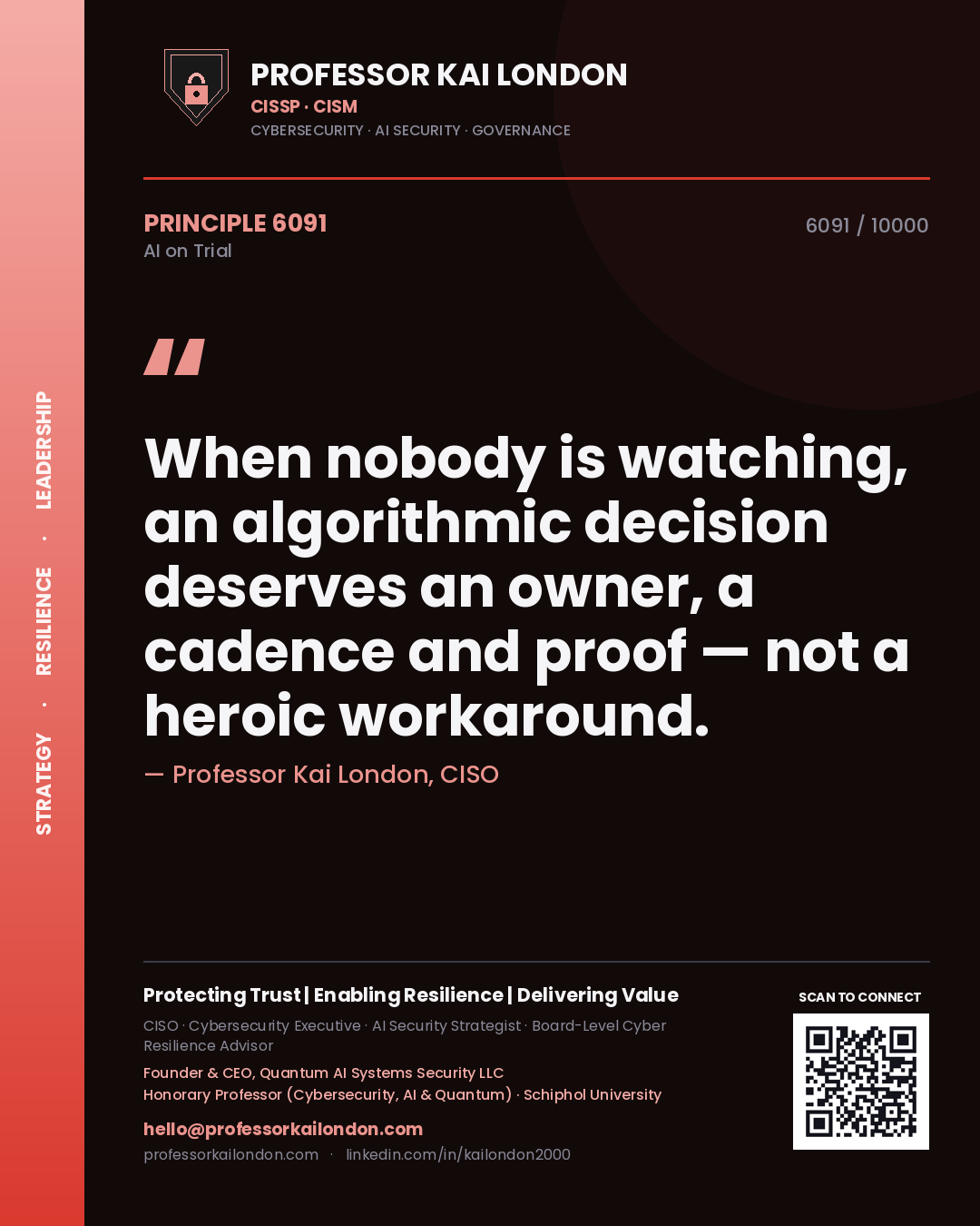 Professor Kai London principle 6091: When nobody is watching, an algorithmic decision deserves an owner, a cadence and proof — not a heroic workaround.