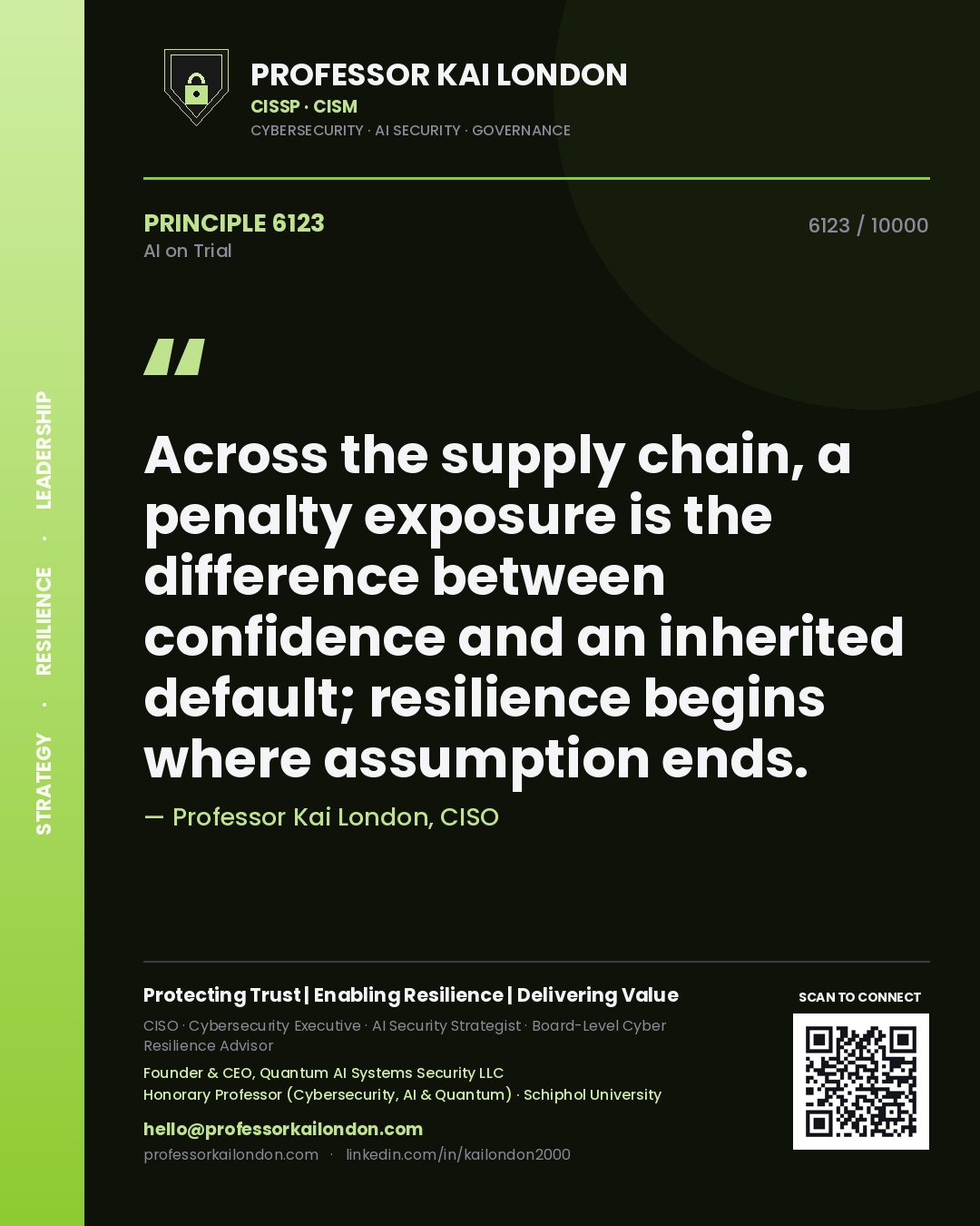 Professor Kai London principle 6123: Across the supply chain, a penalty exposure is the difference between confidence and an inherited default; resilience begins where assumption ends.