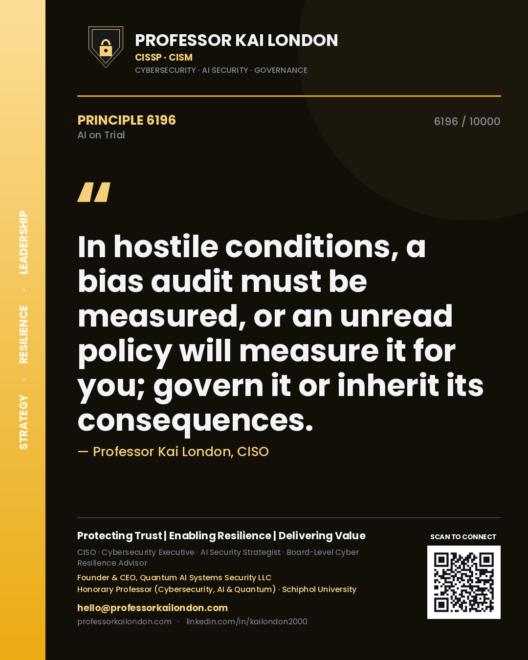 Professor Kai London principle 6196: In hostile conditions, a bias audit must be measured, or an unread policy will measure it for you; govern it or inherit its consequences.