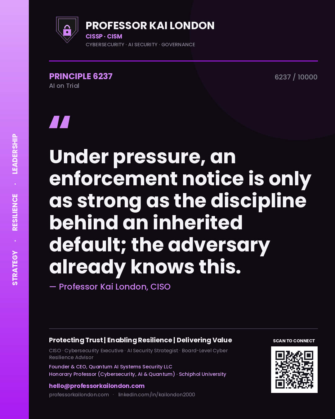 Professor Kai London principle 6237: Under pressure, an enforcement notice is only as strong as the discipline behind an inherited default; the adversary already knows this.