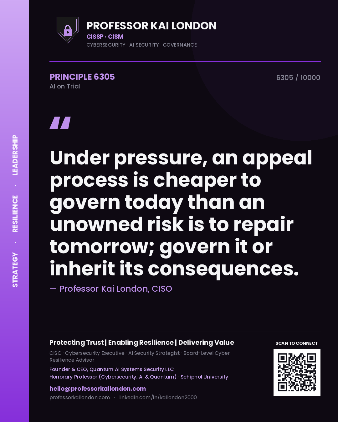 Professor Kai London principle 6305: Under pressure, an appeal process is cheaper to govern today than an unowned risk is to repair tomorrow; govern it or inherit its consequences.