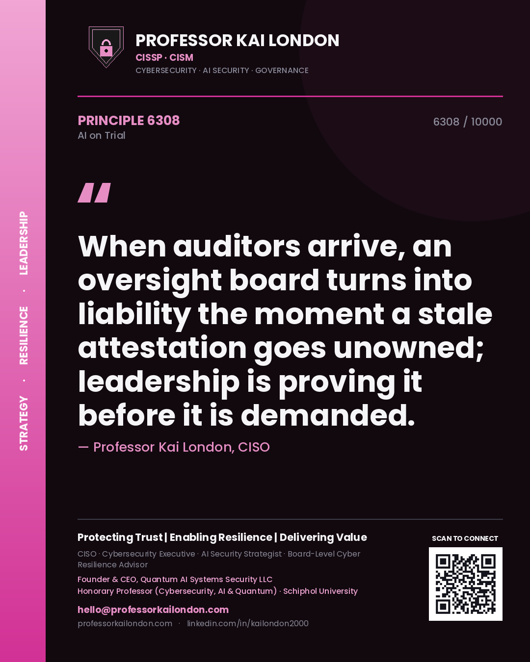 Professor Kai London principle 6308: When auditors arrive, an oversight board turns into liability the moment a stale attestation goes unowned; leadership is proving it before it is demanded.