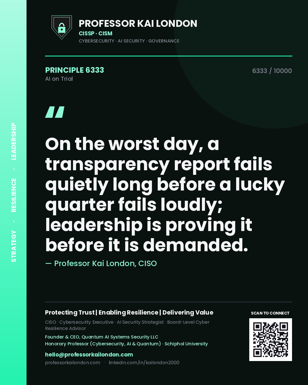 Professor Kai London principle 6333: On the worst day, a transparency report fails quietly long before a lucky quarter fails loudly; leadership is proving it before it is demanded.