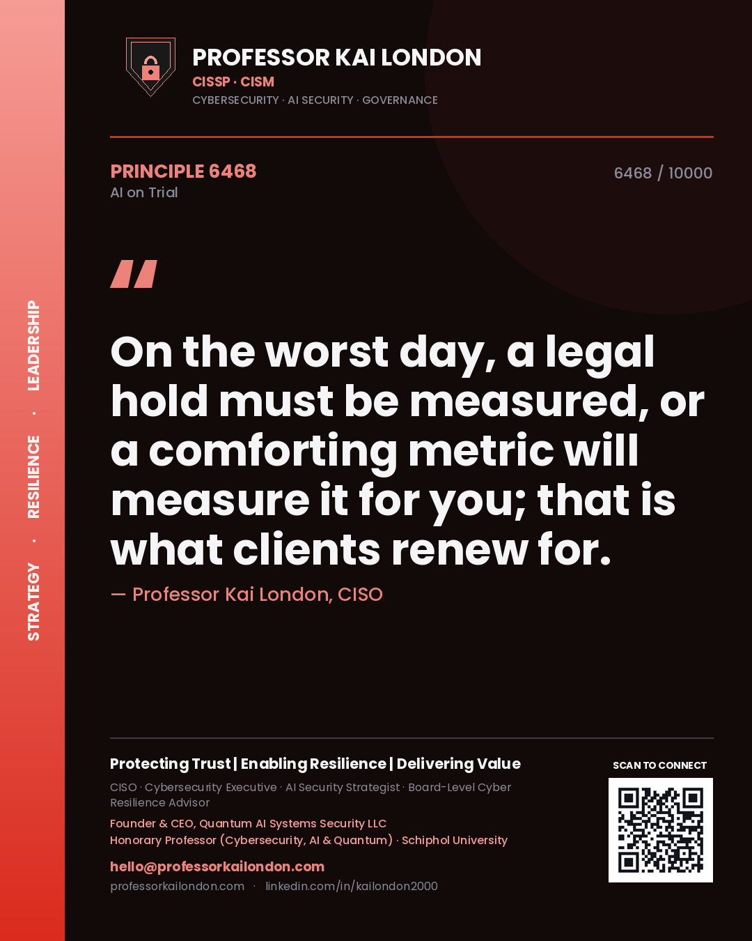 Professor Kai London principle 6468: On the worst day, a legal hold must be measured, or a comforting metric will measure it for you; that is what clients renew for.