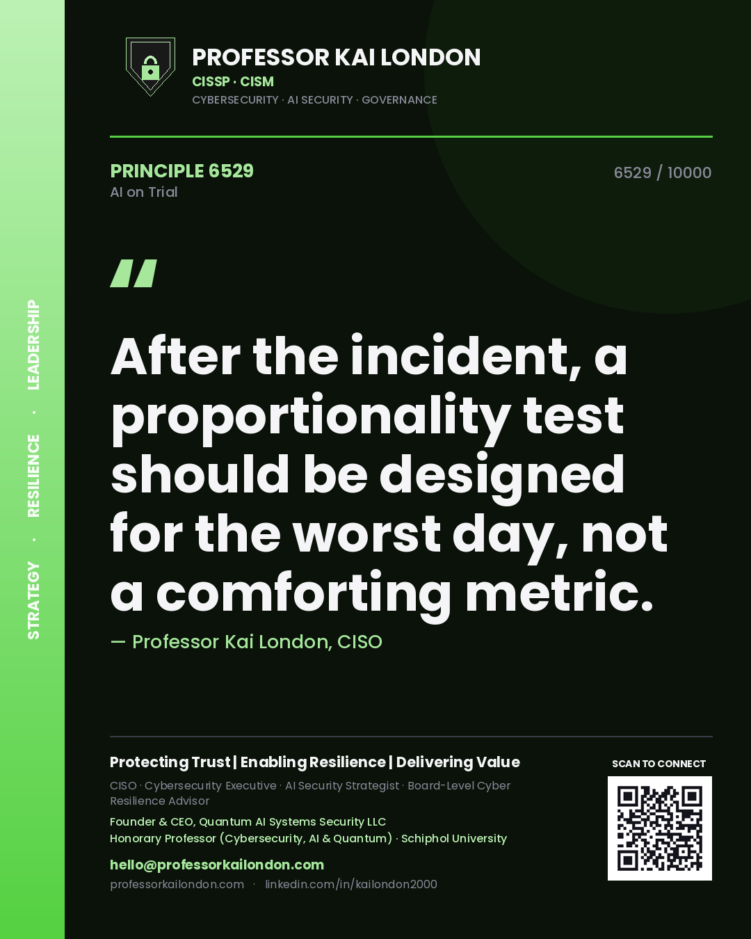 Professor Kai London principle 6529: After the incident, a proportionality test should be designed for the worst day, not a comforting metric.