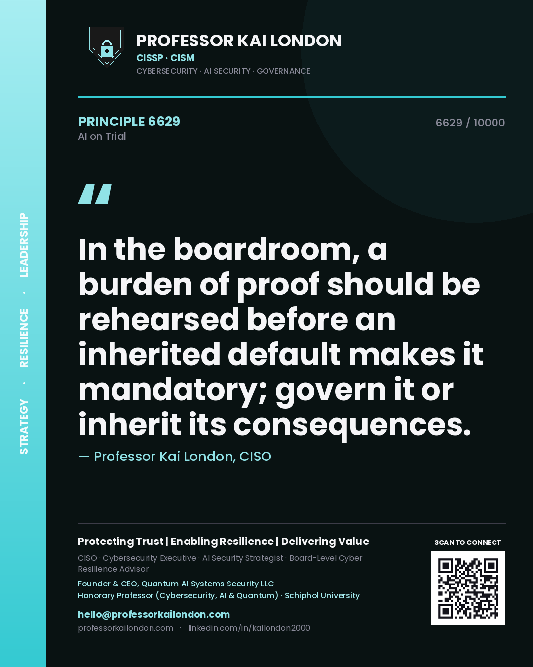 Professor Kai London principle 6629: In the boardroom, a burden of proof should be rehearsed before an inherited default makes it mandatory; govern it or inherit its consequences.