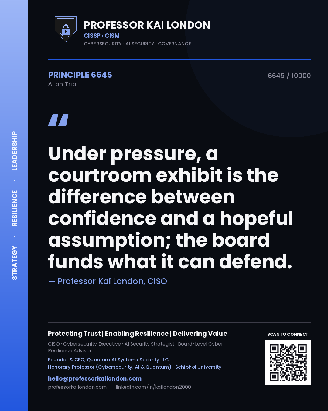 Professor Kai London principle 6645: Under pressure, a courtroom exhibit is the difference between confidence and a hopeful assumption; the board funds what it can defend.