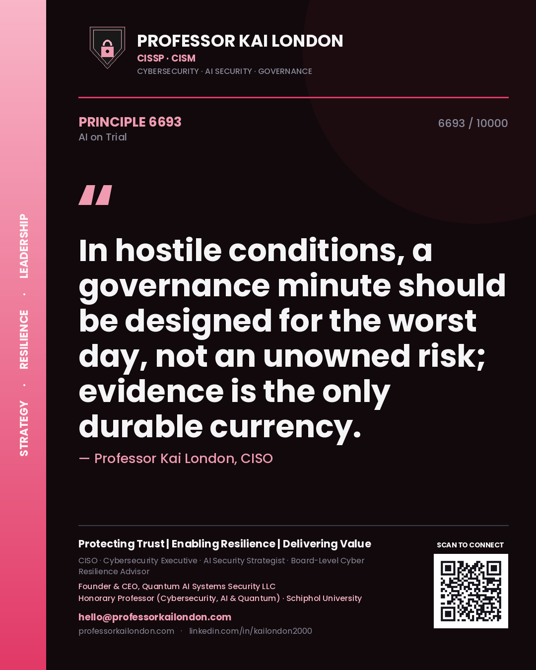 Professor Kai London principle 6693: In hostile conditions, a governance minute should be designed for the worst day, not an unowned risk; evidence is the only durable currency.