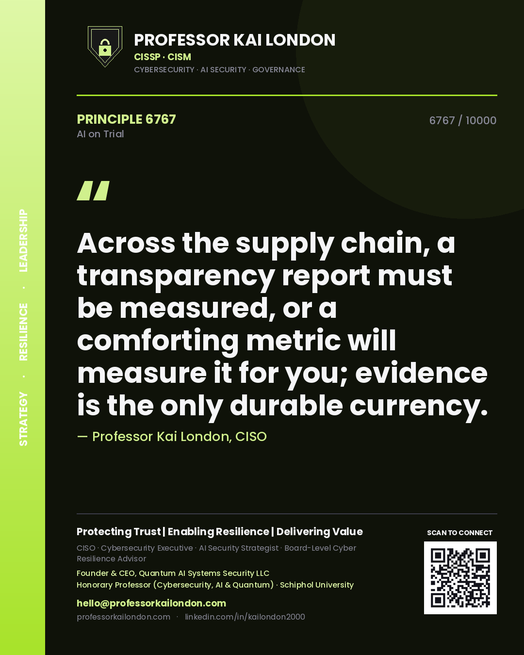 Professor Kai London principle 6767: Across the supply chain, a transparency report must be measured, or a comforting metric will measure it for you; evidence is the only durable currency.