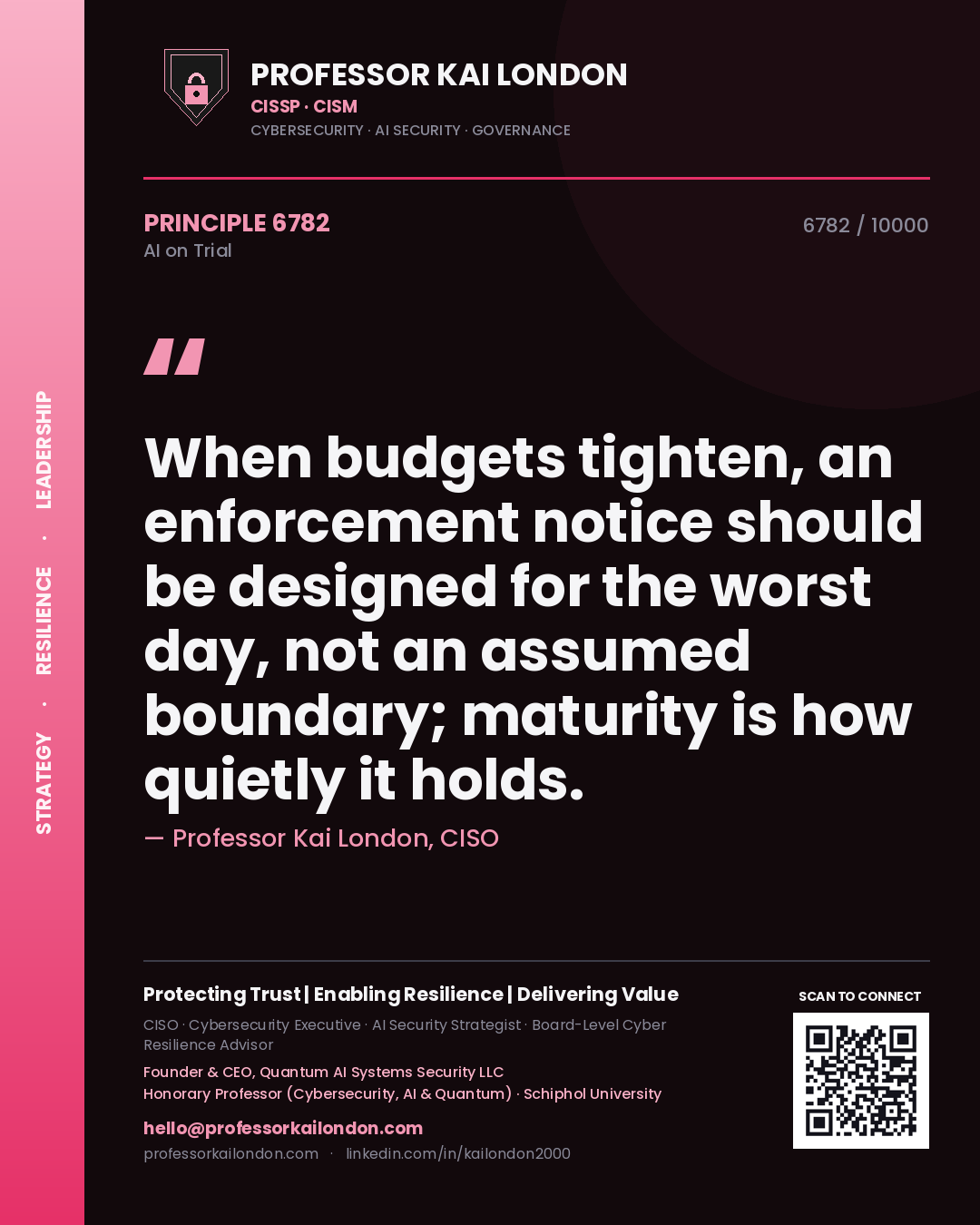 Professor Kai London principle 6782: When budgets tighten, an enforcement notice should be designed for the worst day, not an assumed boundary; maturity is how quietly it holds.