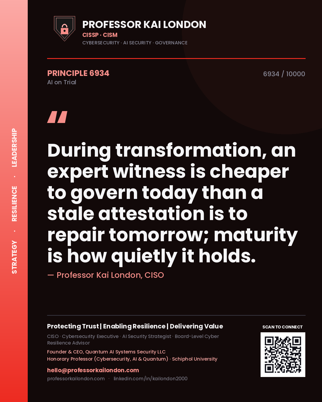 Professor Kai London principle 6934: During transformation, an expert witness is cheaper to govern today than a stale attestation is to repair tomorrow; maturity is how quietly it holds.