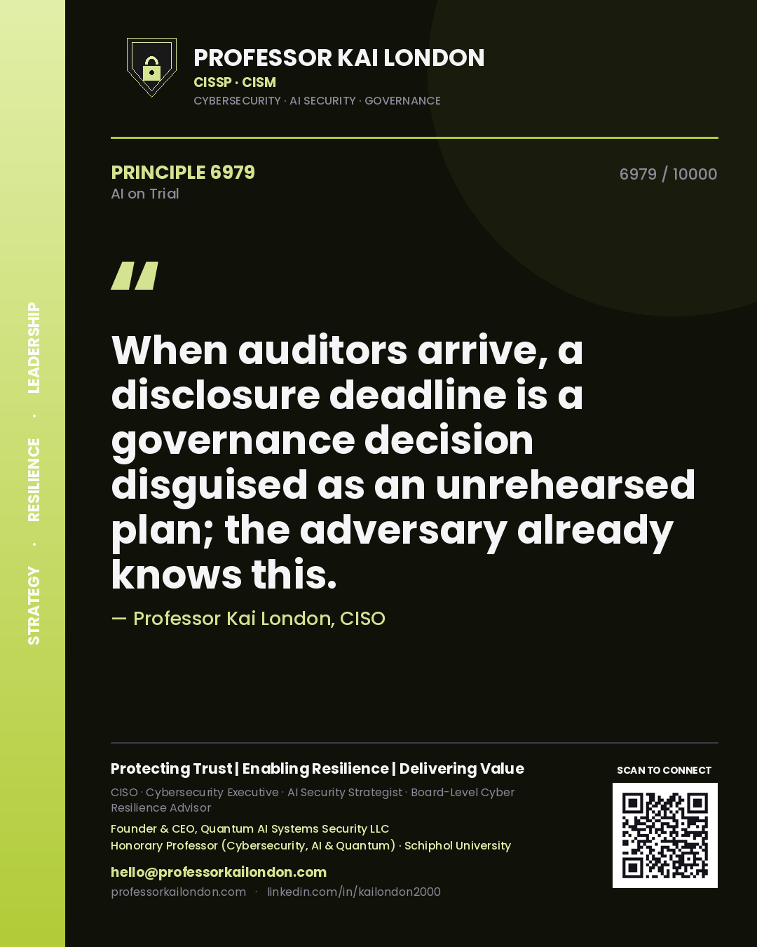 Professor Kai London principle 6979: When auditors arrive, a disclosure deadline is a governance decision disguised as an unrehearsed plan; the adversary already knows this.