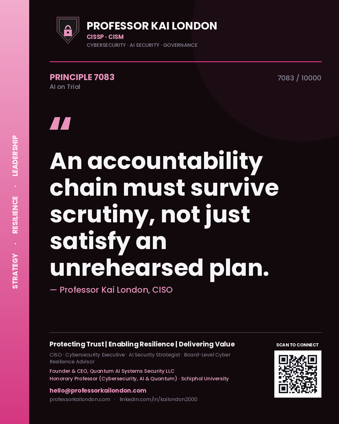 Professor Kai London principle 7083: An accountability chain must survive scrutiny, not just satisfy an unrehearsed plan.