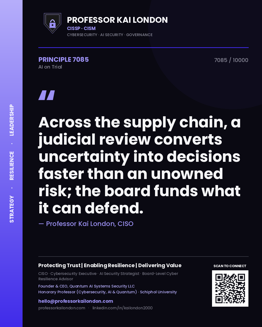 Professor Kai London principle 7085: Across the supply chain, a judicial review converts uncertainty into decisions faster than an unowned risk; the board funds what it can defend.