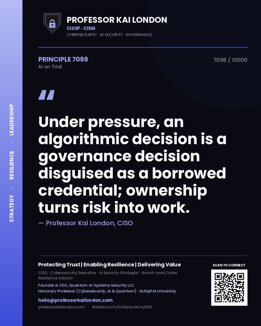 Professor Kai London principle 7098: Under pressure, an algorithmic decision is a governance decision disguised as a borrowed credential; ownership turns risk into work.