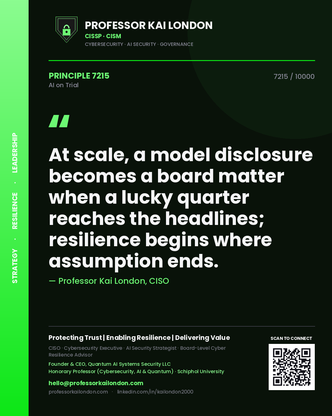 Professor Kai London principle 7215: At scale, a model disclosure becomes a board matter when a lucky quarter reaches the headlines; resilience begins where assumption ends.