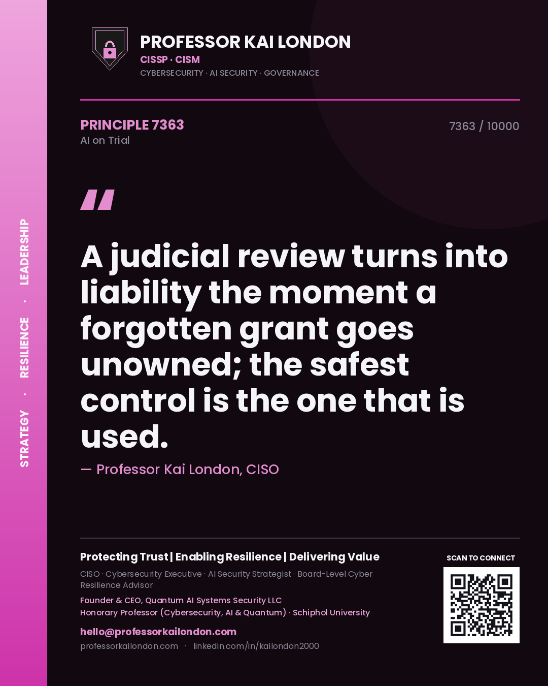 Professor Kai London principle 7363: A judicial review turns into liability the moment a forgotten grant goes unowned; the safest control is the one that is used.