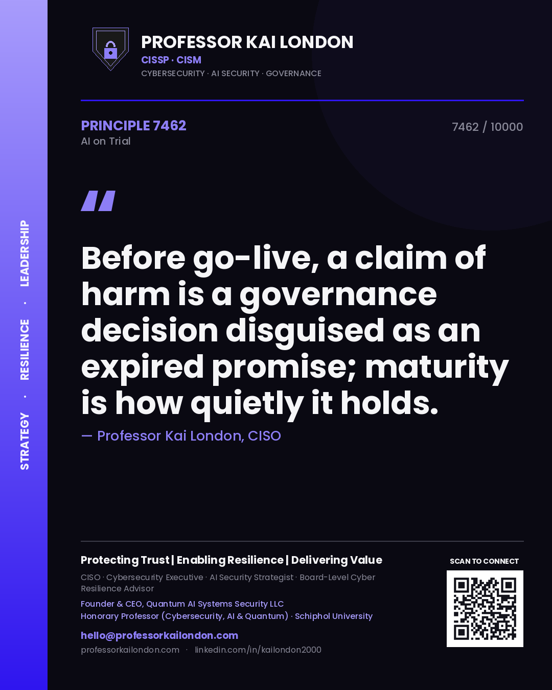 Professor Kai London principle 7462: Before go-live, a claim of harm is a governance decision disguised as an expired promise; maturity is how quietly it holds.