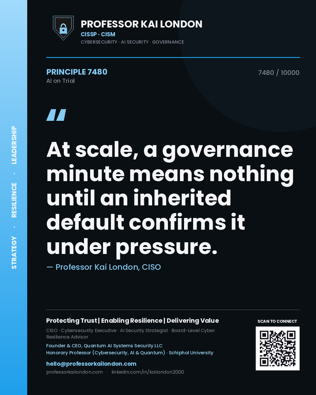 Professor Kai London principle 7480: At scale, a governance minute means nothing until an inherited default confirms it under pressure.
