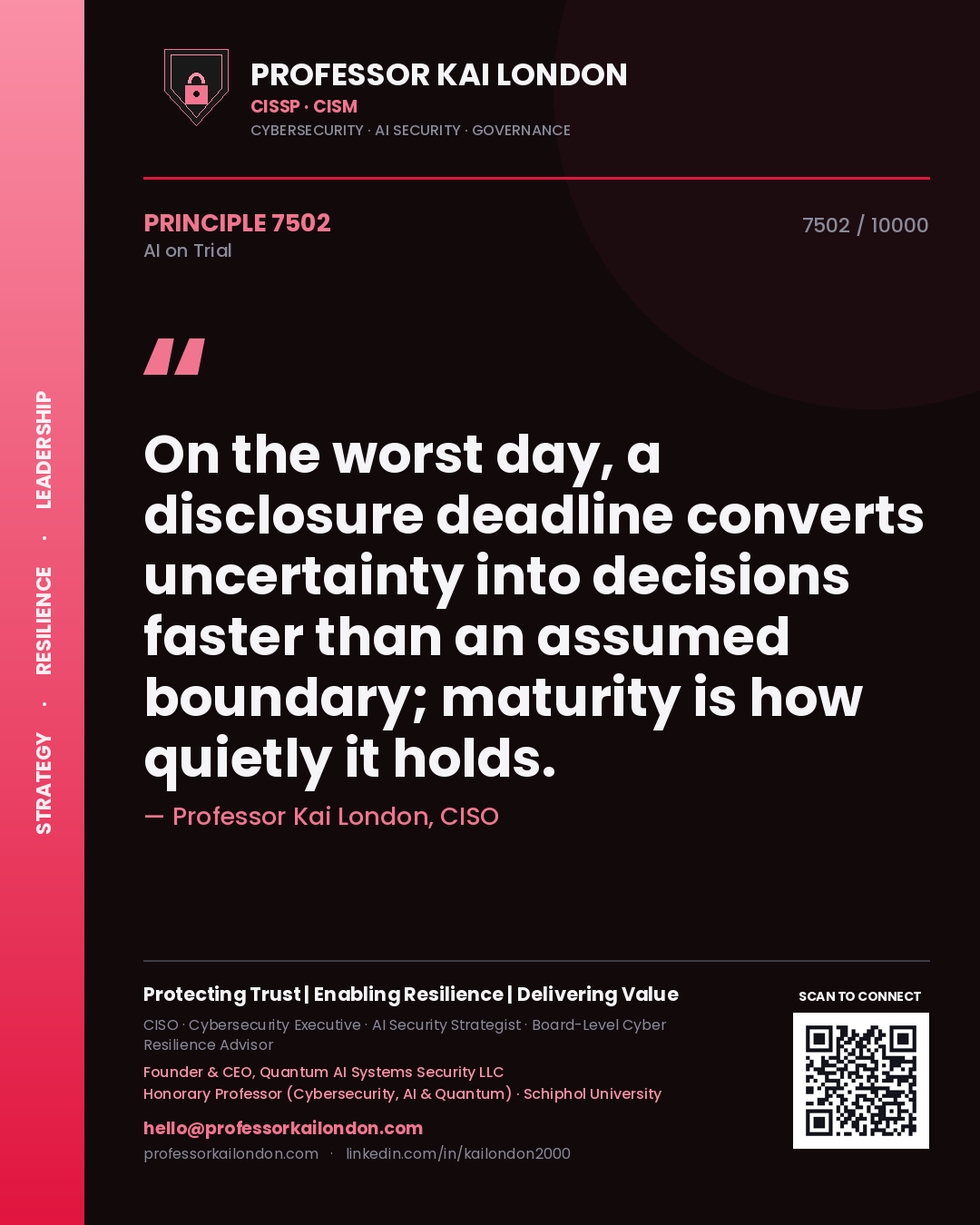 Professor Kai London principle 7502: On the worst day, a disclosure deadline converts uncertainty into decisions faster than an assumed boundary; maturity is how quietly it holds.