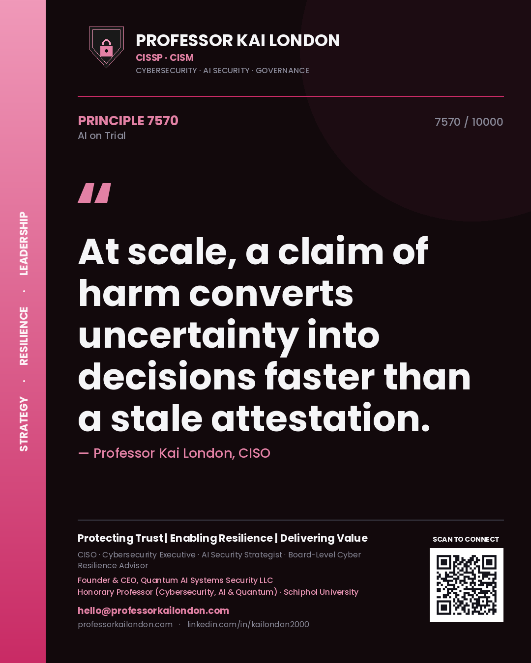 Professor Kai London principle 7570: At scale, a claim of harm converts uncertainty into decisions faster than a stale attestation.