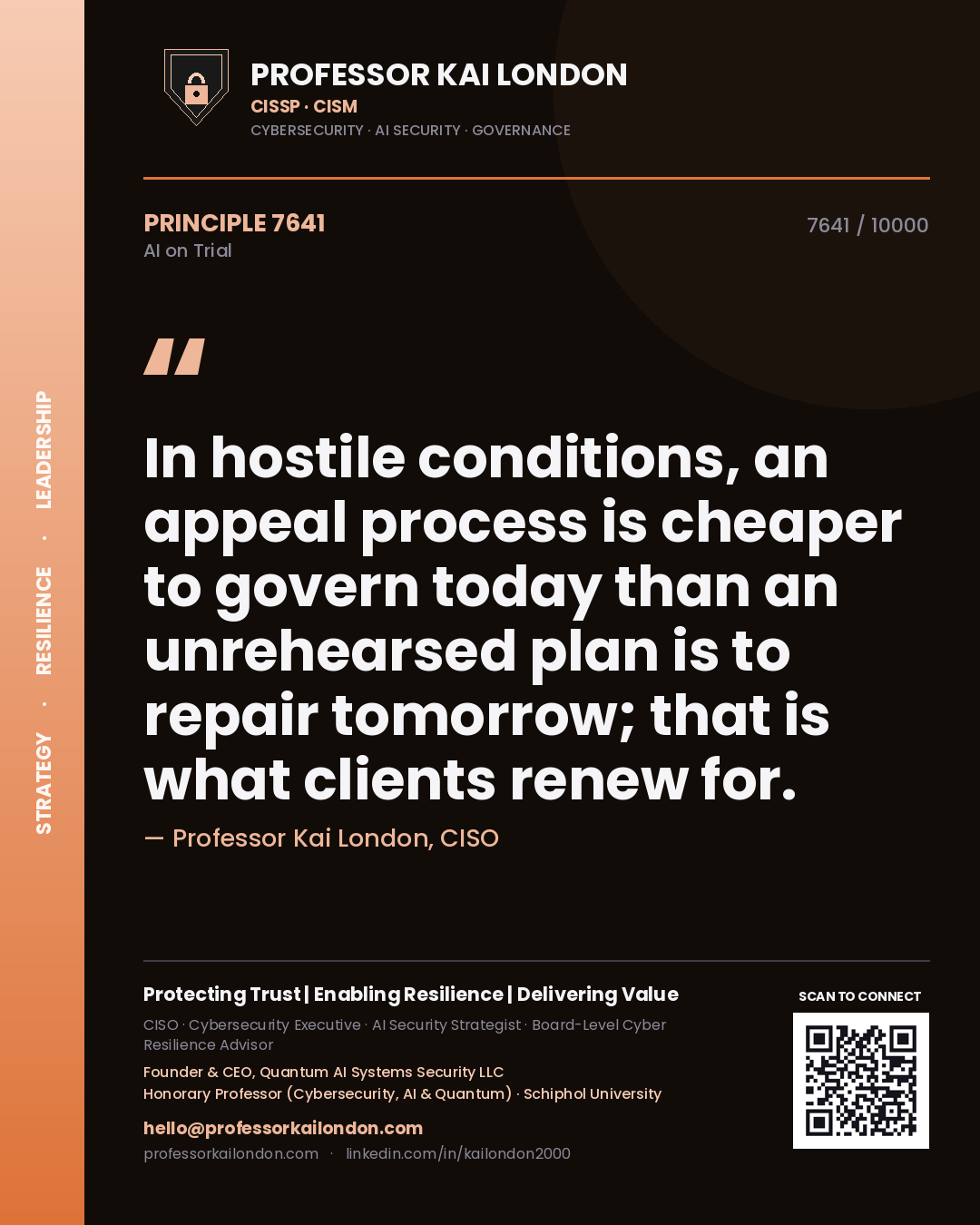 Professor Kai London principle 7641: In hostile conditions, an appeal process is cheaper to govern today than an unrehearsed plan is to repair tomorrow; that is what clients renew for.