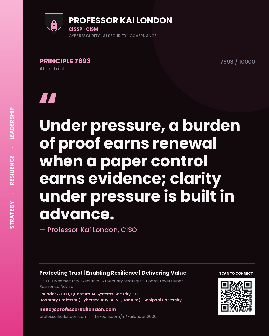 Professor Kai London principle 7693: Under pressure, a burden of proof earns renewal when a paper control earns evidence; clarity under pressure is built in advance.