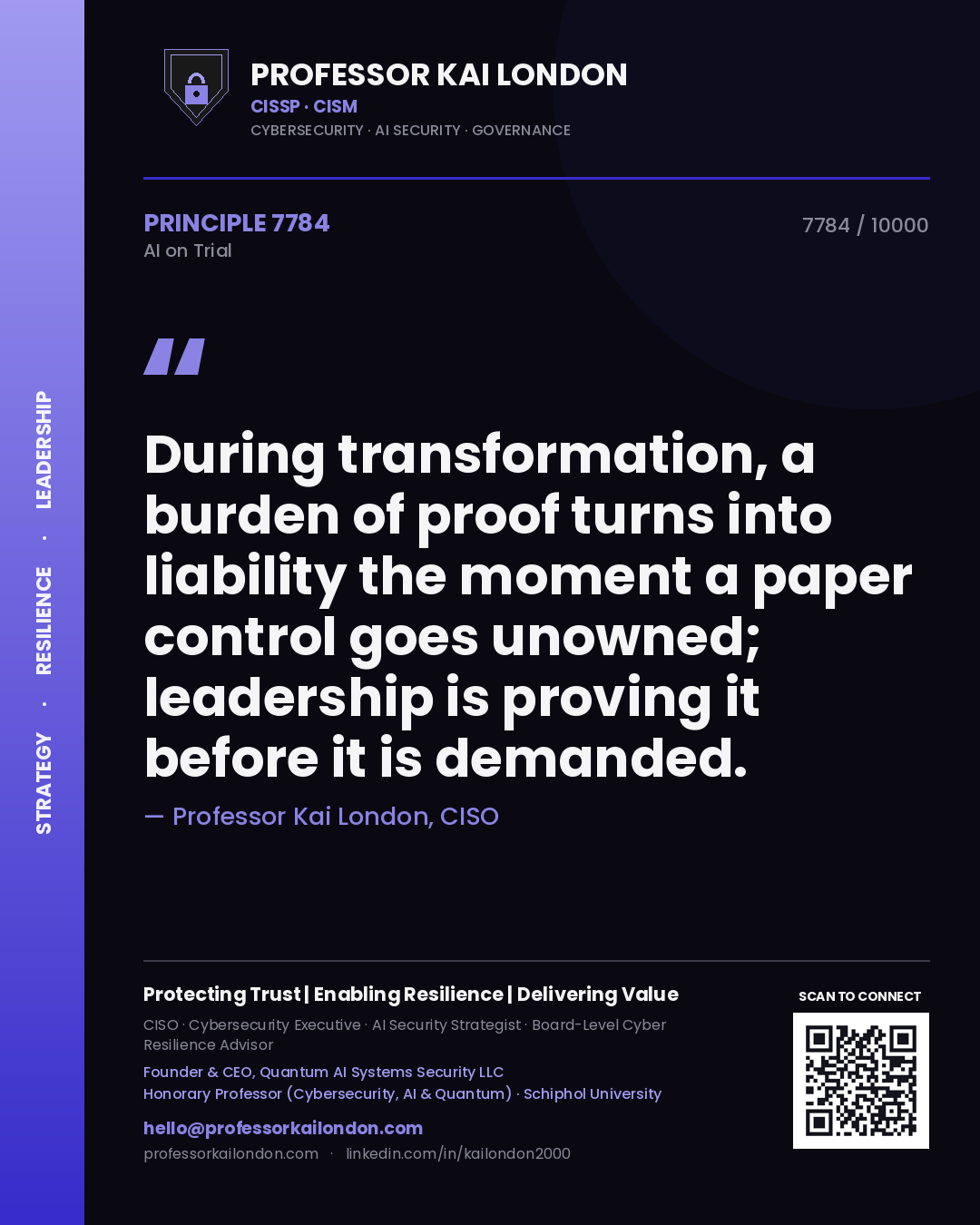 Professor Kai London principle 7784: During transformation, a burden of proof turns into liability the moment a paper control goes unowned; leadership is proving it before it is demanded.