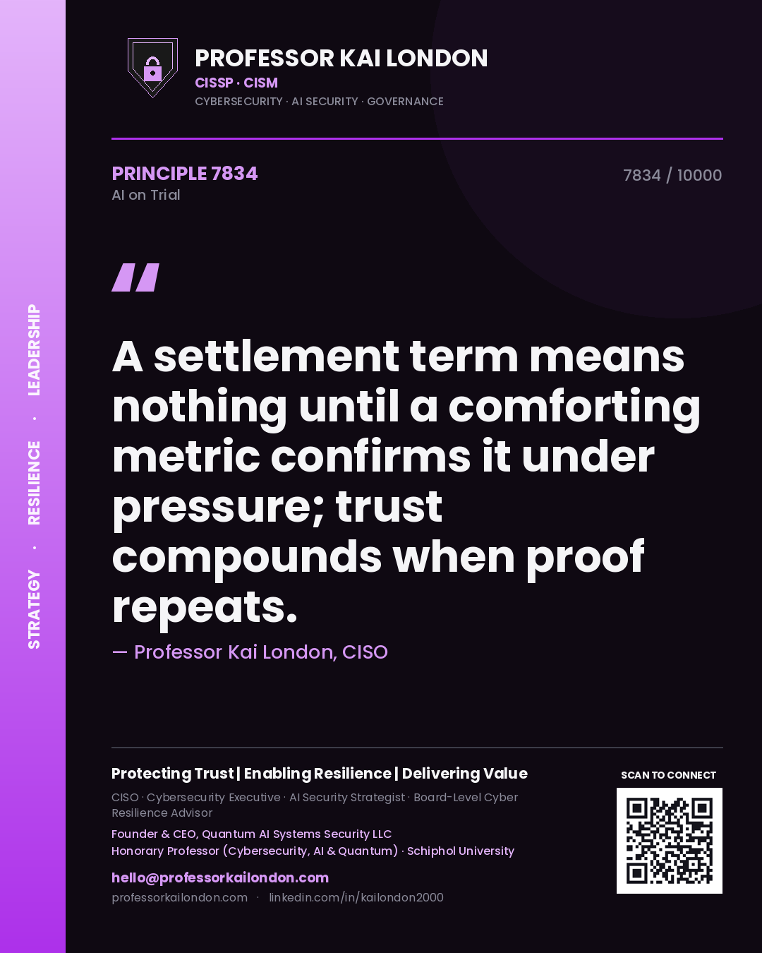 Professor Kai London principle 7834: A settlement term means nothing until a comforting metric confirms it under pressure; trust compounds when proof repeats.
