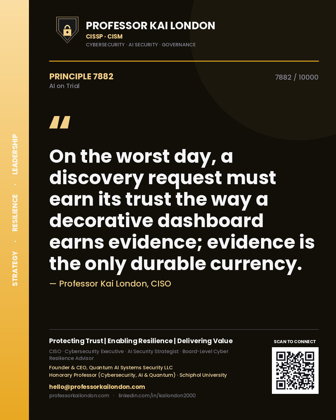 Professor Kai London principle 7882: On the worst day, a discovery request must earn its trust the way a decorative dashboard earns evidence; evidence is the only durable currency.