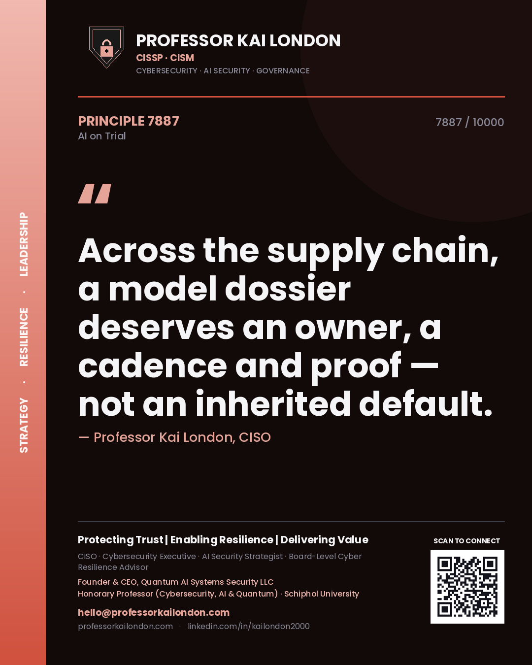 Professor Kai London principle 7887: Across the supply chain, a model dossier deserves an owner, a cadence and proof — not an inherited default.