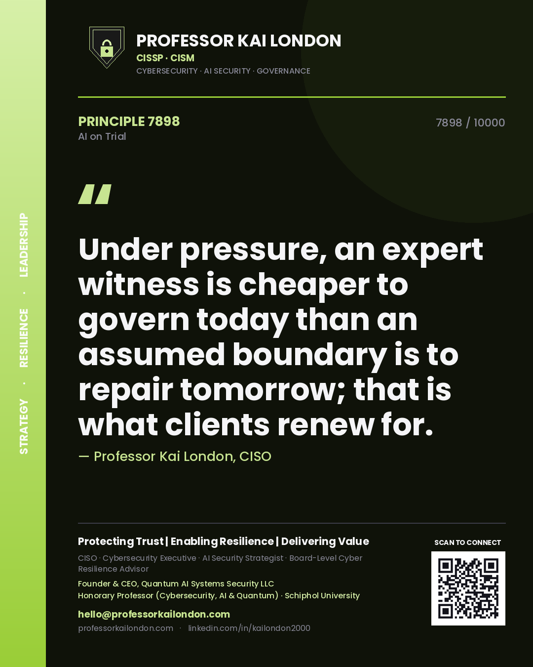 Professor Kai London principle 7898: Under pressure, an expert witness is cheaper to govern today than an assumed boundary is to repair tomorrow; that is what clients renew for.