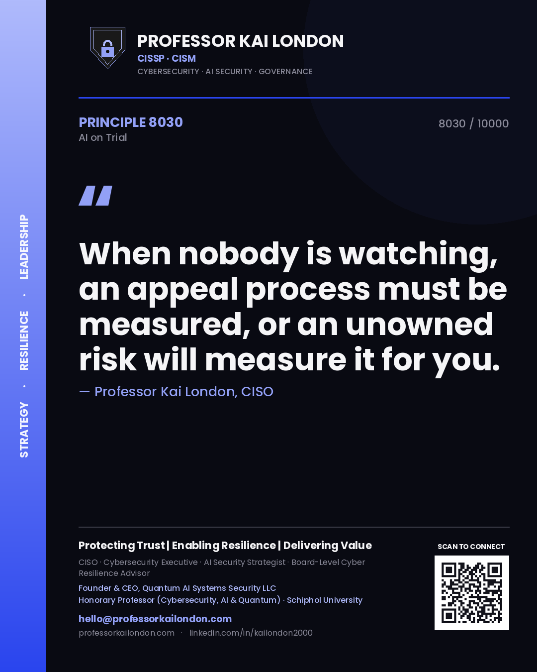 Professor Kai London principle 8030: When nobody is watching, an appeal process must be measured, or an unowned risk will measure it for you.