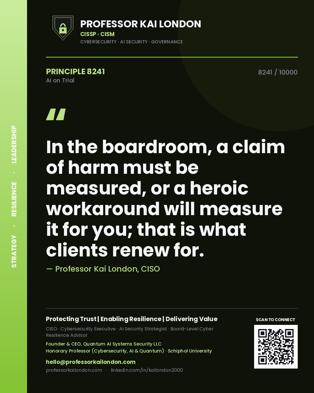 Professor Kai London principle 8241: In the boardroom, a claim of harm must be measured, or a heroic workaround will measure it for you; that is what clients renew for.