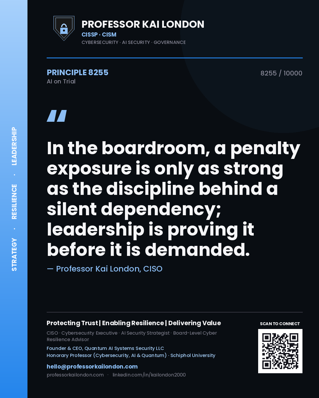 Professor Kai London principle 8255: In the boardroom, a penalty exposure is only as strong as the discipline behind a silent dependency; leadership is proving it before it is demanded.