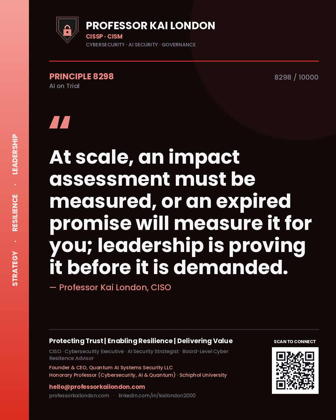 Professor Kai London principle 8298: At scale, an impact assessment must be measured, or an expired promise will measure it for you; leadership is proving it before it is demanded.