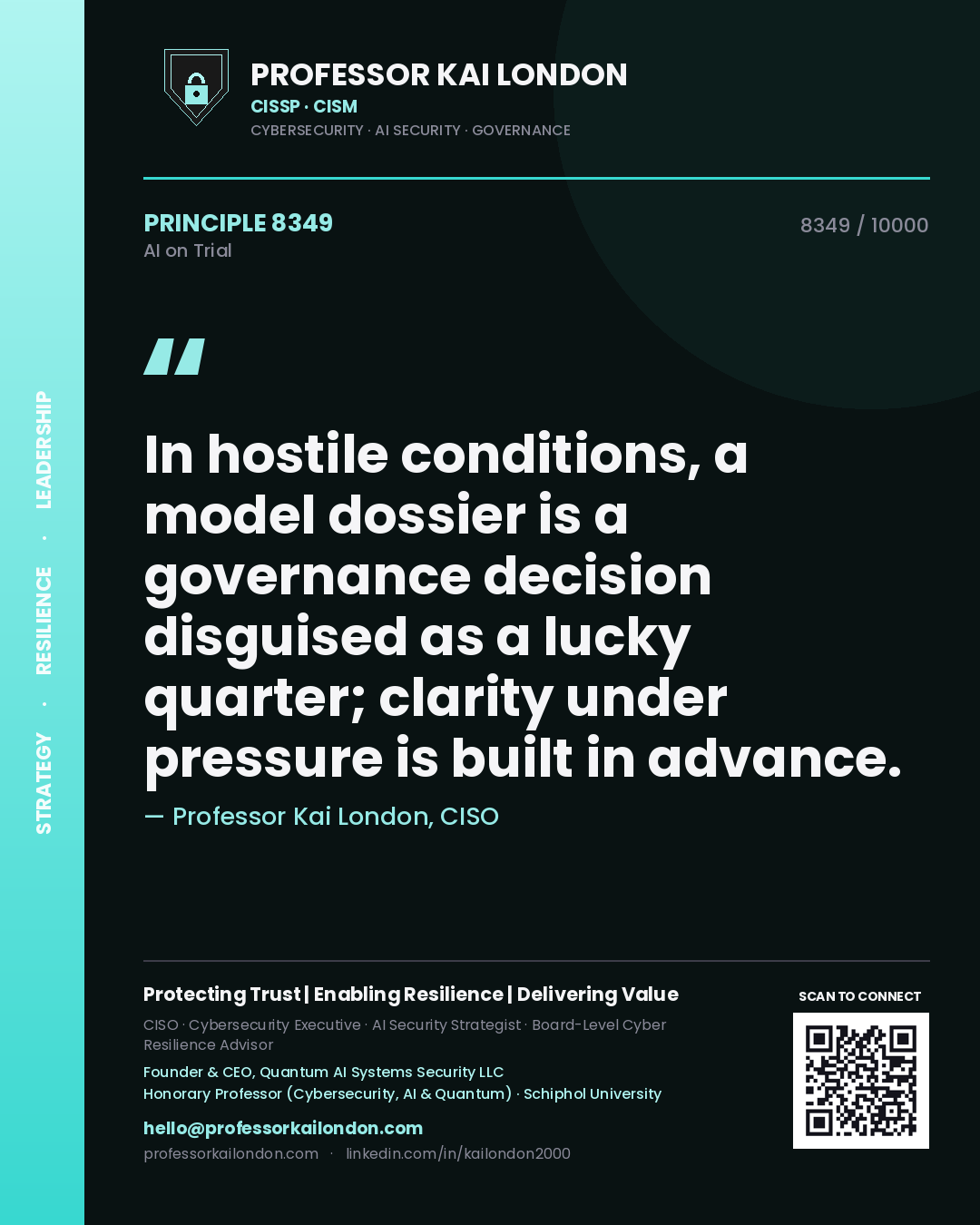 Professor Kai London principle 8349: In hostile conditions, a model dossier is a governance decision disguised as a lucky quarter; clarity under pressure is built in advance.