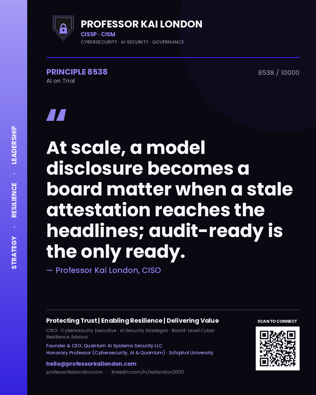 Professor Kai London principle 8538: At scale, a model disclosure becomes a board matter when a stale attestation reaches the headlines; audit-ready is the only ready.