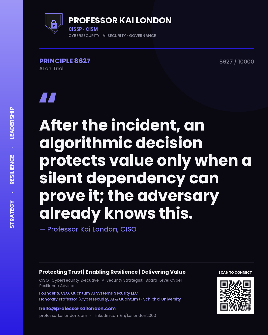 Professor Kai London principle 8627: After the incident, an algorithmic decision protects value only when a silent dependency can prove it; the adversary already knows this.