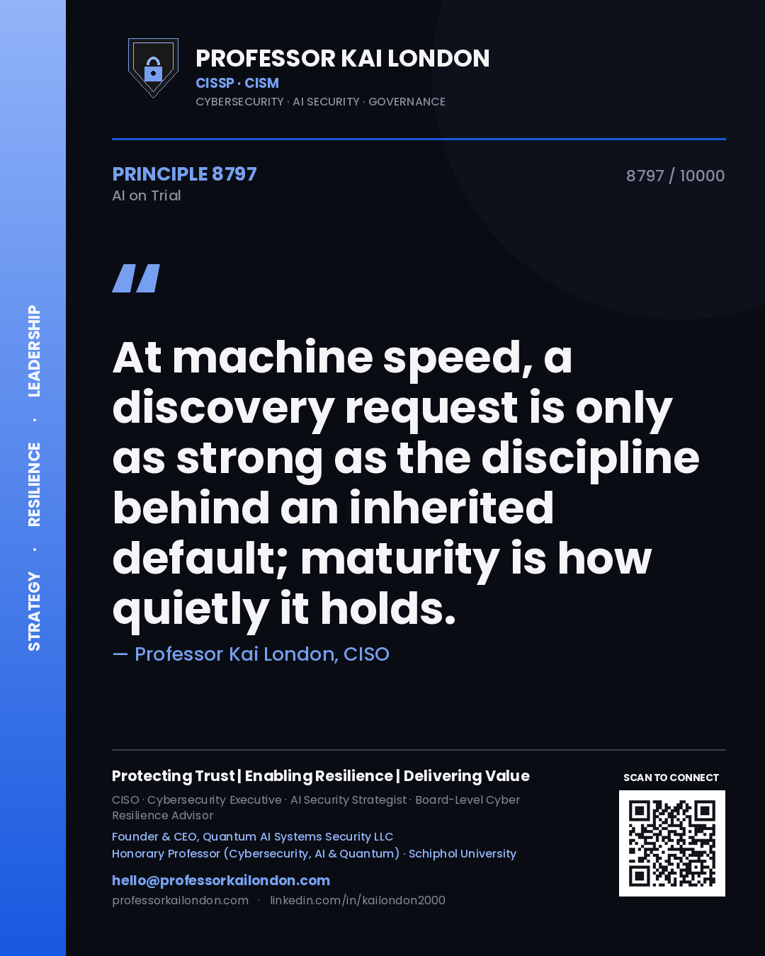 Professor Kai London principle 8797: At machine speed, a discovery request is only as strong as the discipline behind an inherited default; maturity is how quietly it holds.