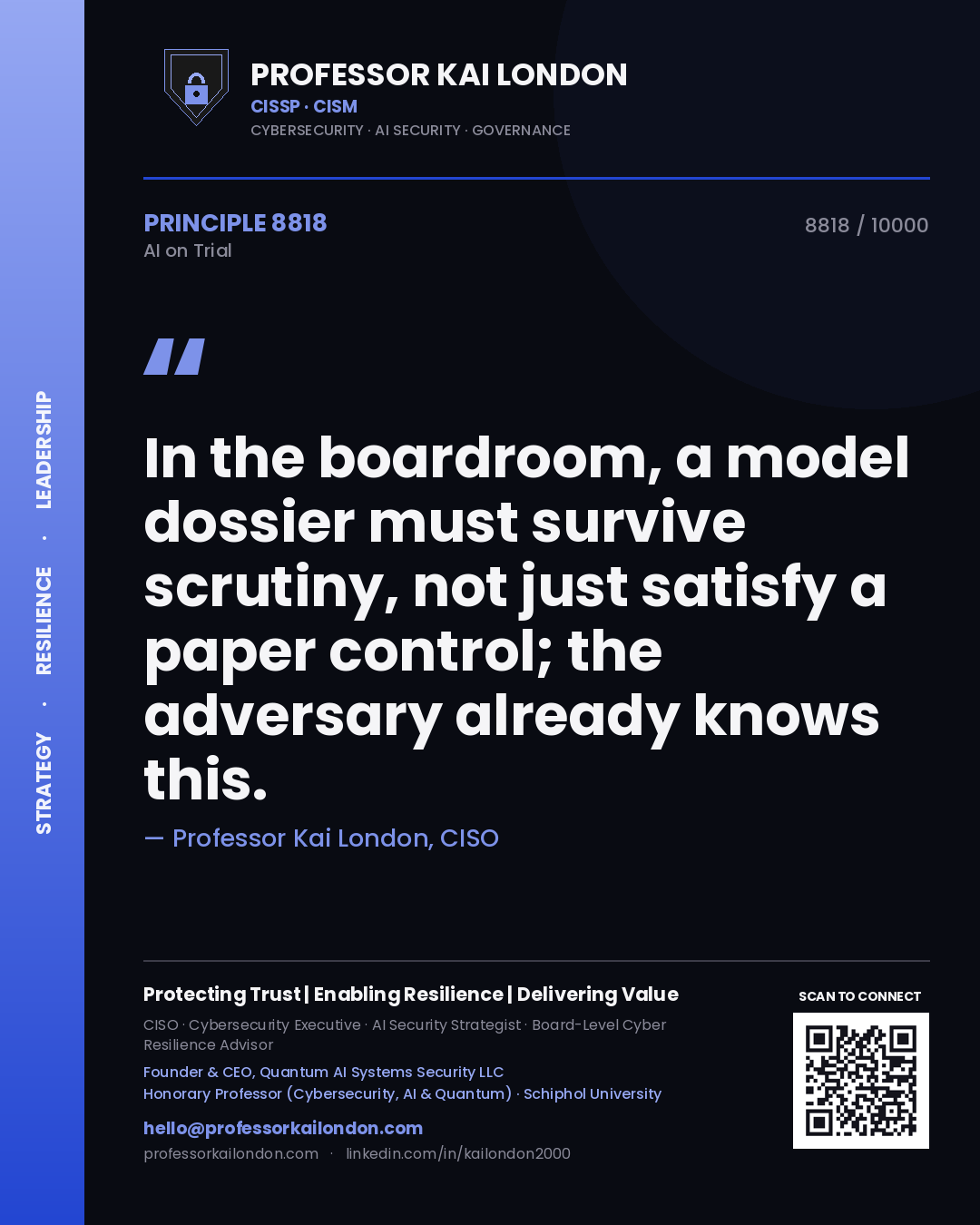 Professor Kai London principle 8818: In the boardroom, a model dossier must survive scrutiny, not just satisfy a paper control; the adversary already knows this.